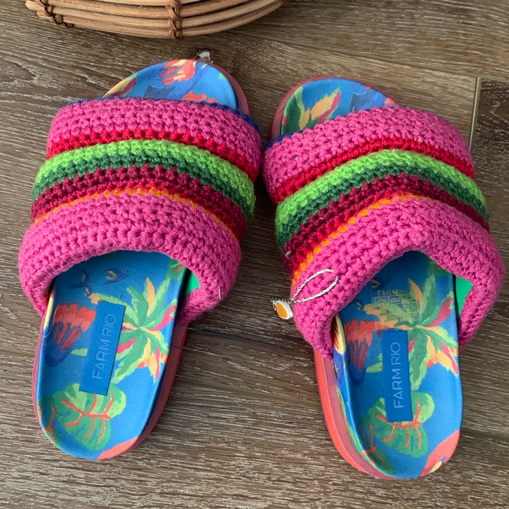 Farm Rio Colorful Crochet Slip-On Sandals